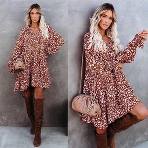 VICI Rose Tinted Pocketed Babydoll Dress